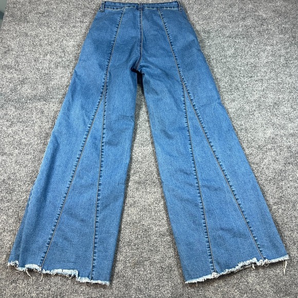 Litz Wide Jeans Womens 28 Blue Denim Cotton Frayed Hem High Rise Medium Wash - Picture 10 of 11